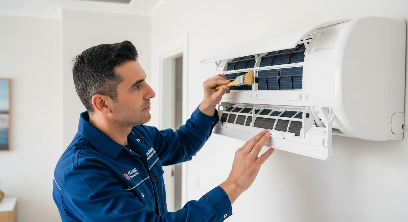 Klima bakım hizmeti İstanbul – teknisyen klima ünitesini kontrol ediyor